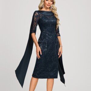 JJ's House Boat Neck Knee-Length Lace Dress